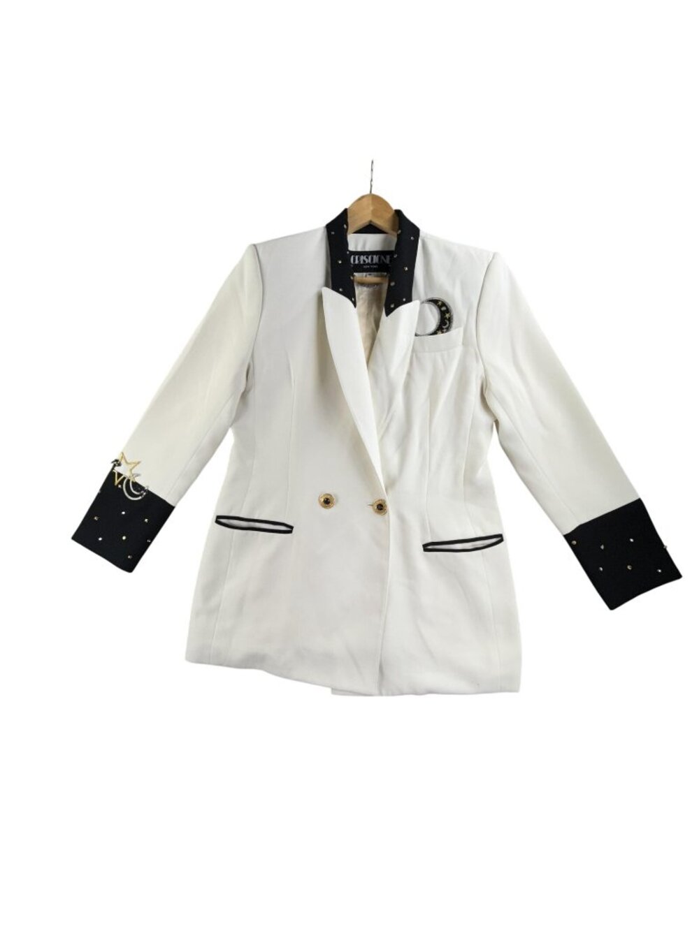 Vintage Criscione Blazer Womens Medium White Tuxedo Moon Star Embellished USA